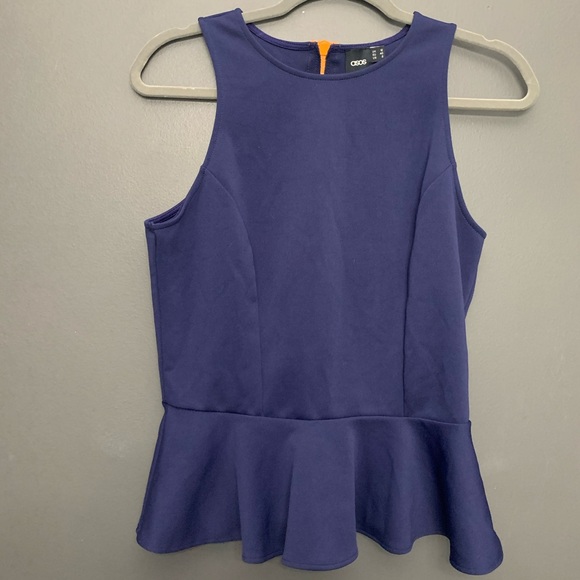 ASOS Navy Blue Peplum Top with Orange Zipper - Picture 2 of 6